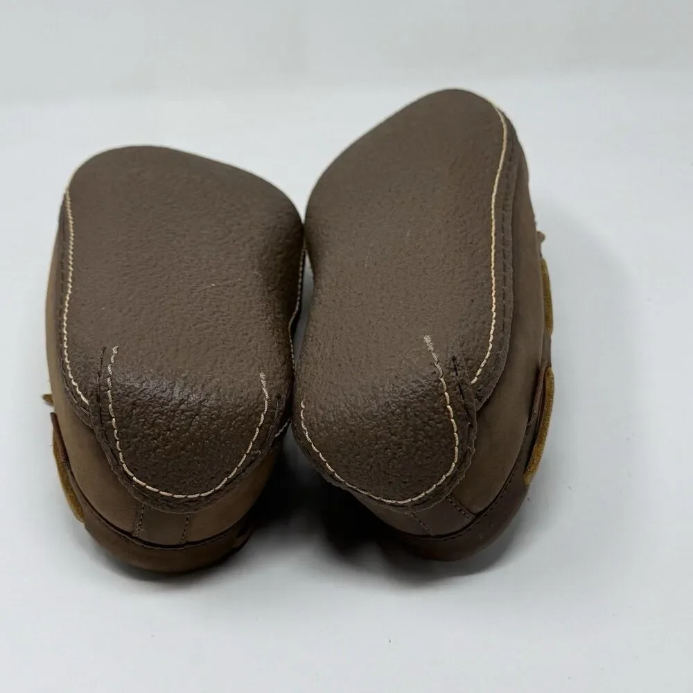 LL Bean Slippers Mens 11 M Brown Leather Flannel Lined Handsewn Moccasin Shoes